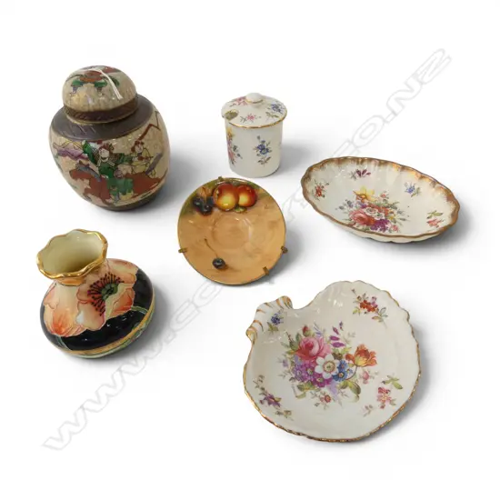 6 CHINA PIECES: 3 Hammersley + R/Worcester h/painted saucer + Old Tupton vase + Chinese ginger jar