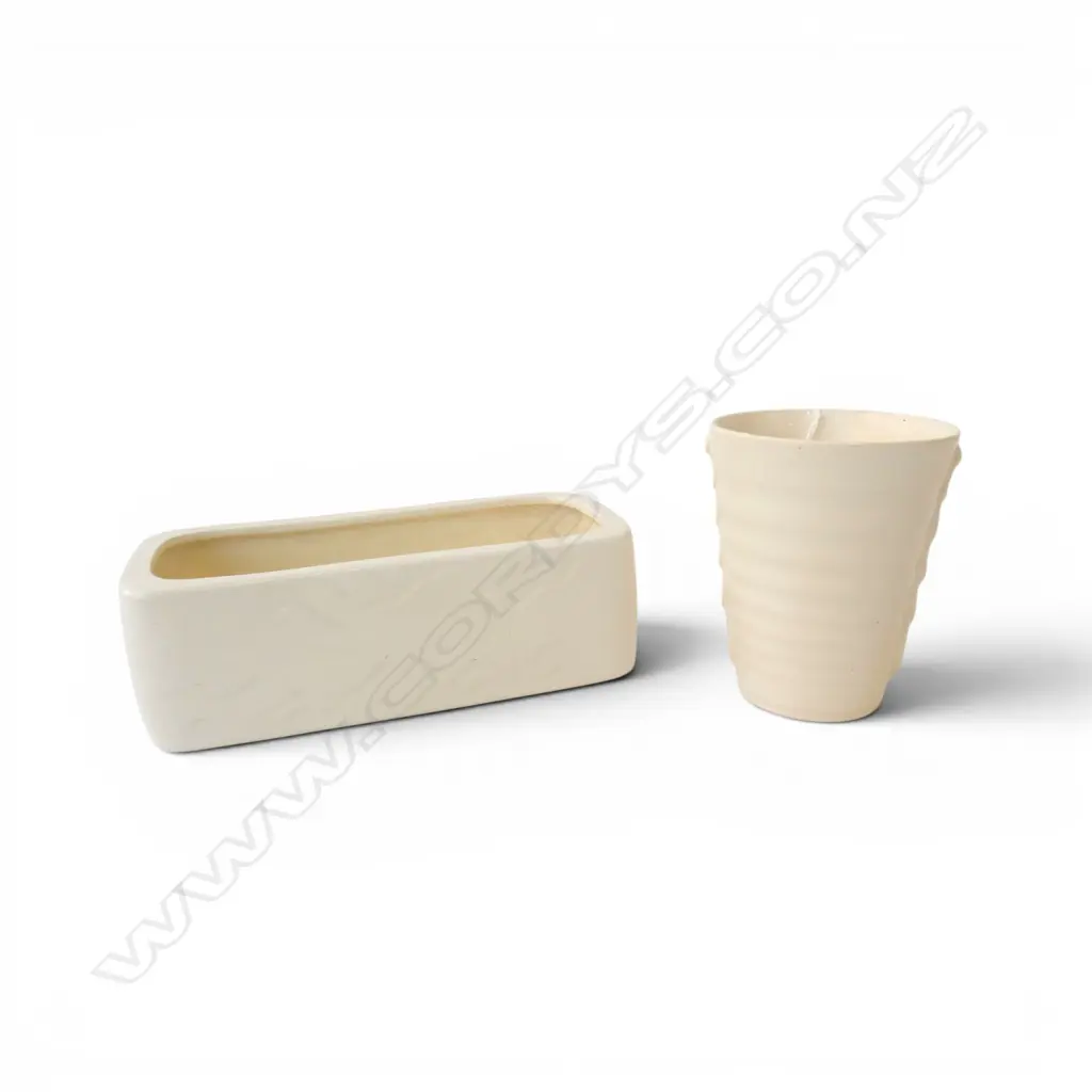 2 CROWN LYNN WHITE VASES; #131 & TROUGH #508-7 W.180mm Image 1++