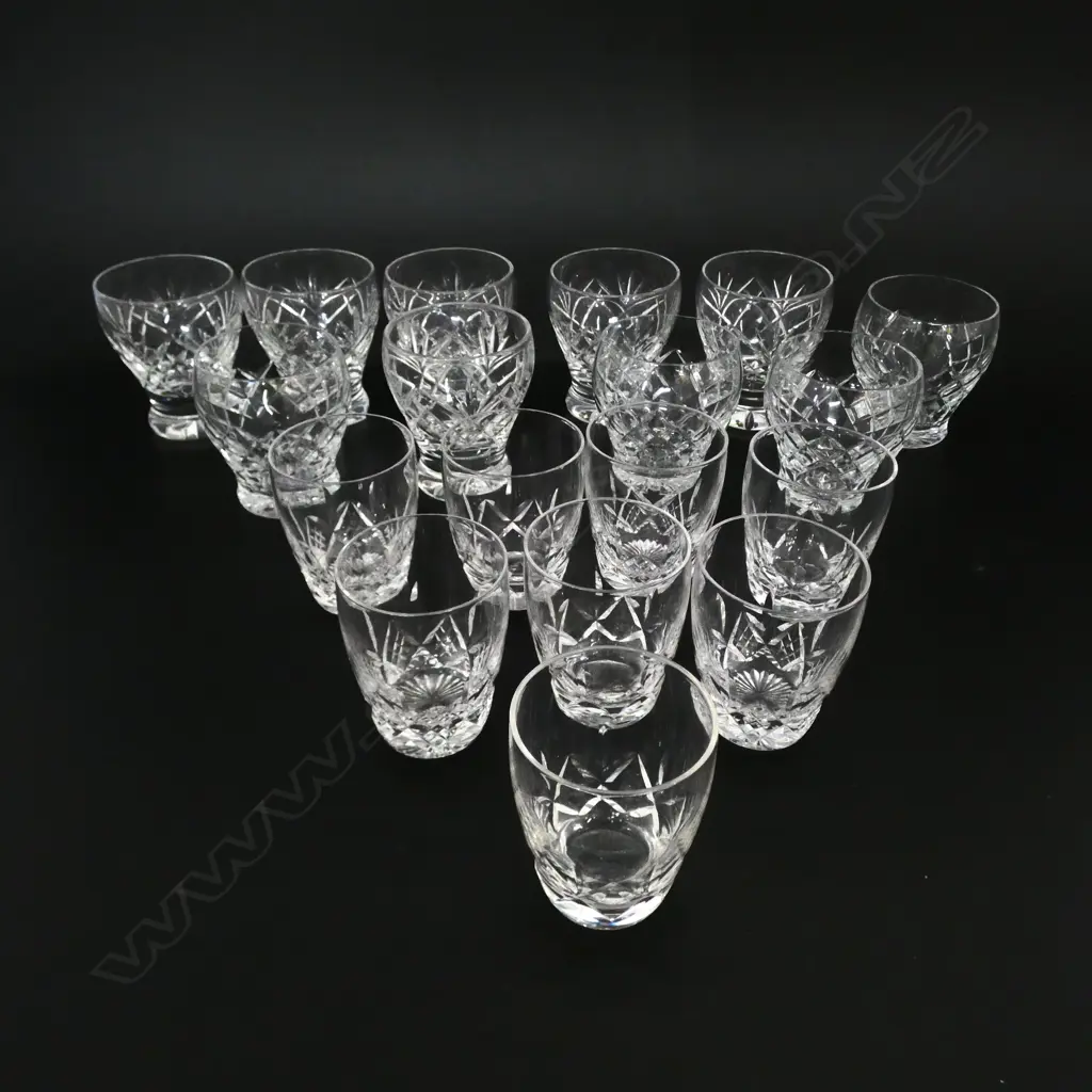 20 VINTAGE SMALL CUT CRYSTAL TUMBLERS STUART ETC, H.65MM-76MM Image 1++