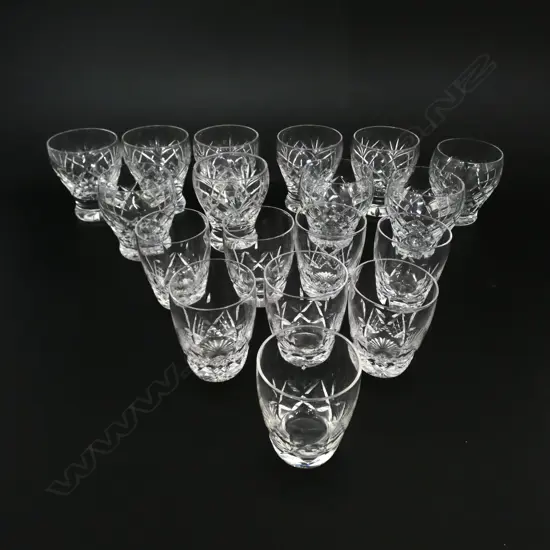 20 VINTAGE SMALL CUT CRYSTAL TUMBLERS STUART ETC, H.65MM-76MM