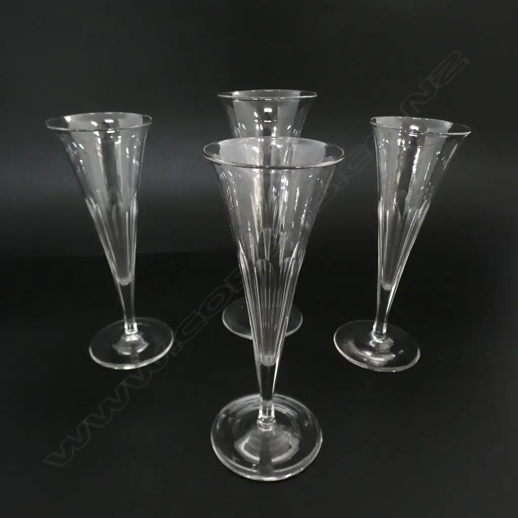 FOUR VICTORIAN CHAMPAGNE FLUTES GROUND PONTIL, H.180MM-190MM Image 1++