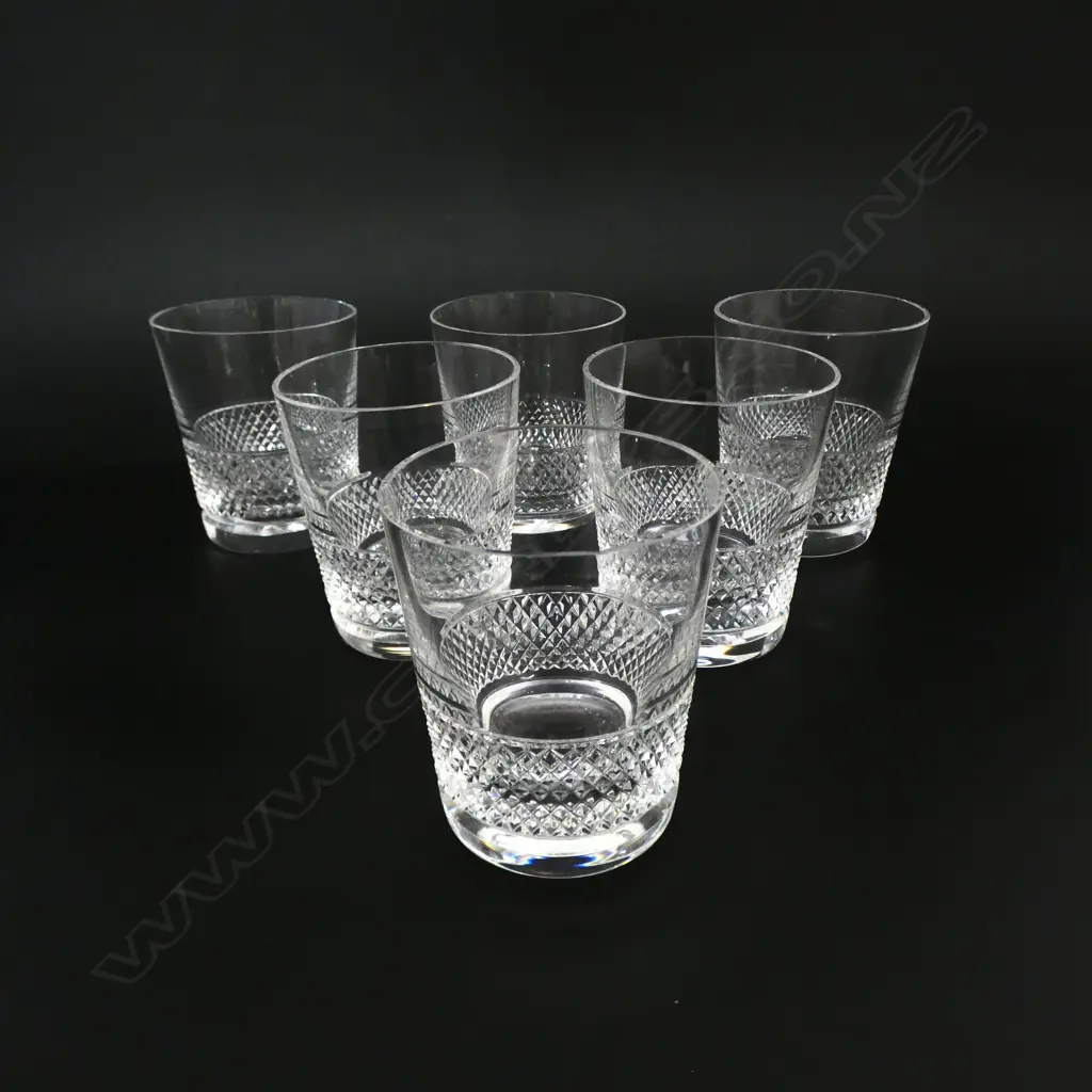 SET 6 QUALITY VINTAGE CUT CRYSTAL WHISKY GLASSES (1 TINY NIBBLE), H.92MM D.80MM Image 1++