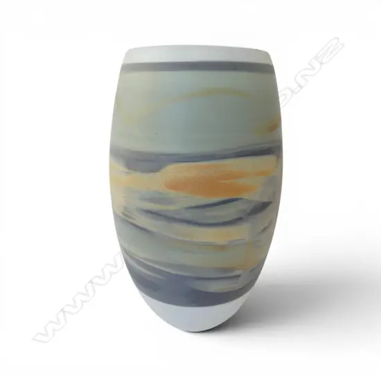 Peter Shearer ovoid porcelain vase banded grey & other tones. H.230mm