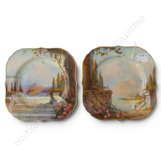 Pair of early 20thC Royal Worcester hand painted cabinet plates signed G.H. Evans Italian scenes 'Athena'. W.215mm  