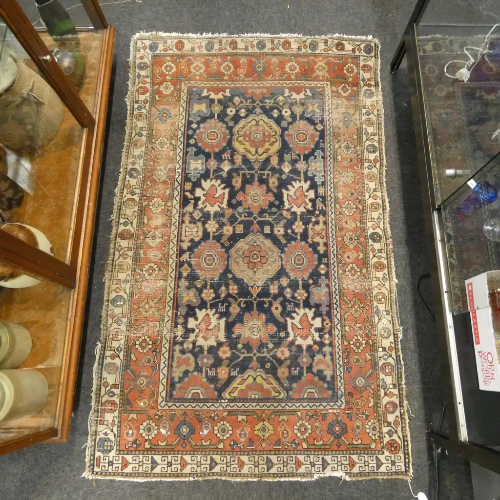 HAND KNOTTED WOOL PILE RUG worn condition 1790x1070mm Image 1++