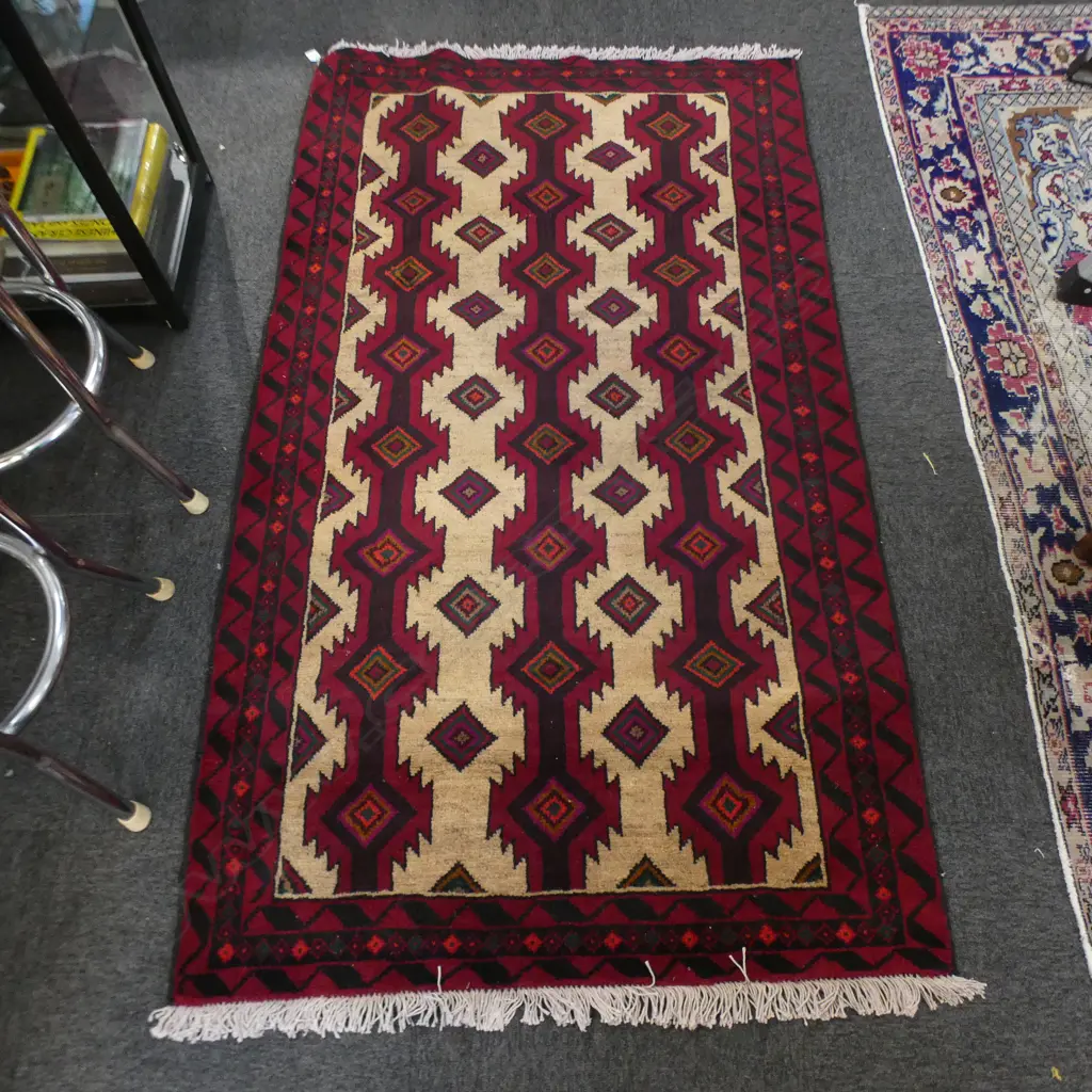 HAND KNOTTED ALL WOOL BALUCHI RUG 1850x1000mm Image 1++