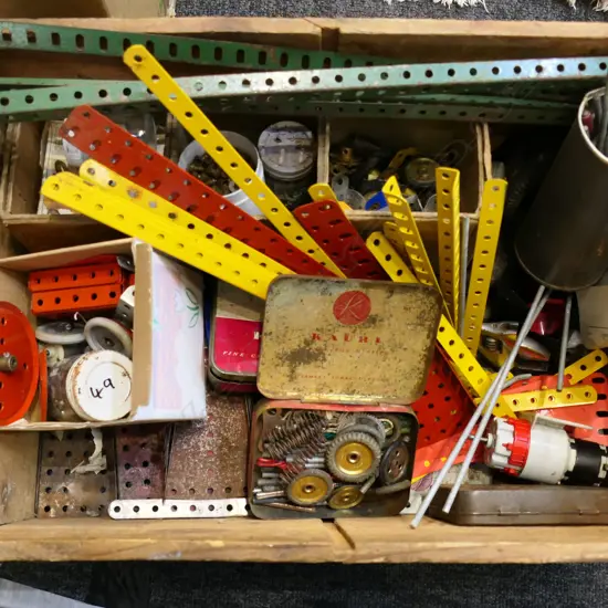 OLD CRATE OF ASST. MECCANO 
