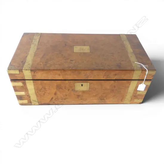 WALNUT & BRASS INLAID WRITING SLOPE needs attention W.500mm