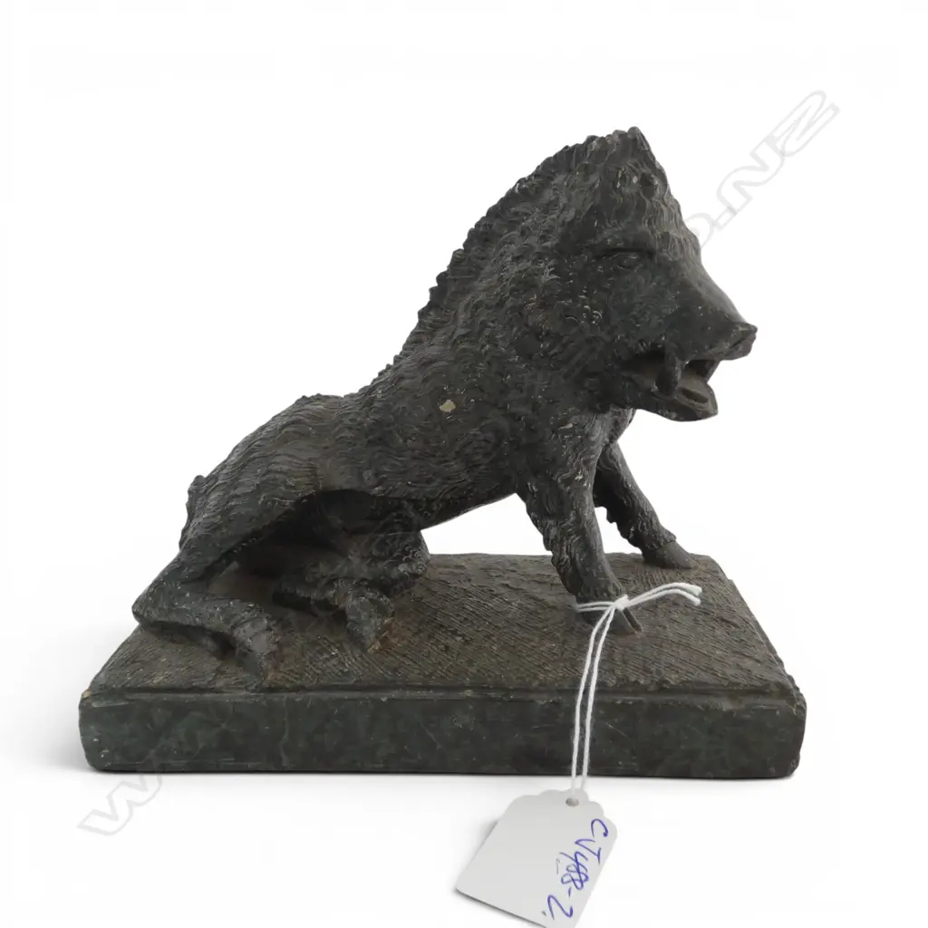 CARVED dark mottled green HARDSTONE FIGURE OF A partially SEATED BOAR L.170mm. Image 1++
