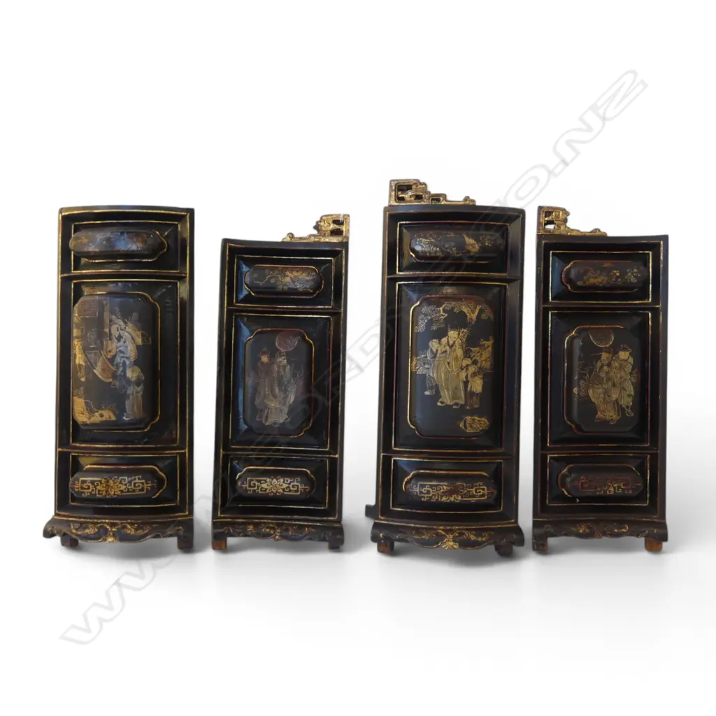 4 ANTIQUE ORIENTAL EBONISED PANELS 415x165mm EACH Image 1++