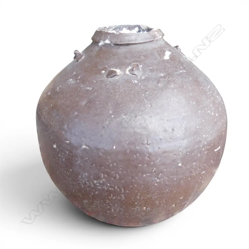 ANTIQUE CHINESE BROWN GLAZED STORAGE 'Martaban' JAR some chipping to top. H.380mm Image 1++