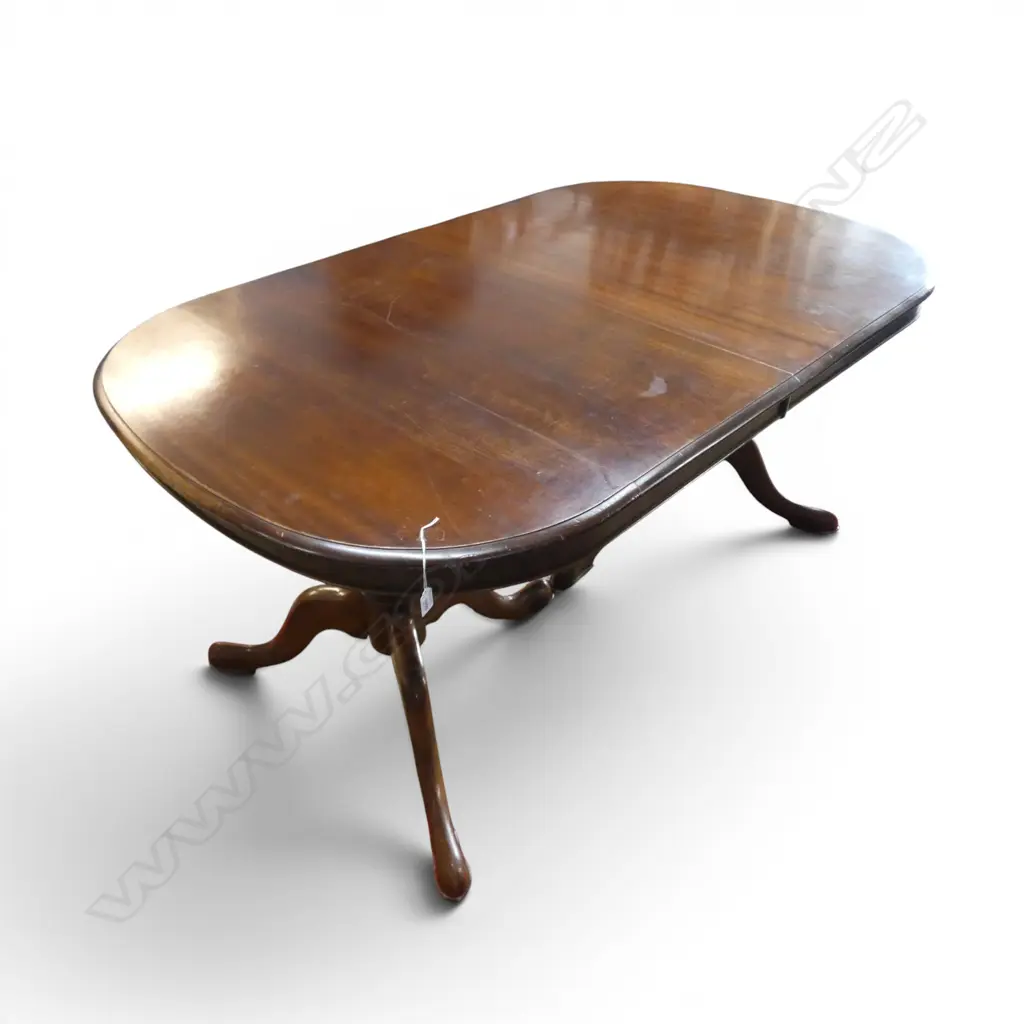 REGENCY STYLE DOUBLE PEDESTAL MAHOGANY DINING TABLE + 1 EXTRA LEAF Image 1++