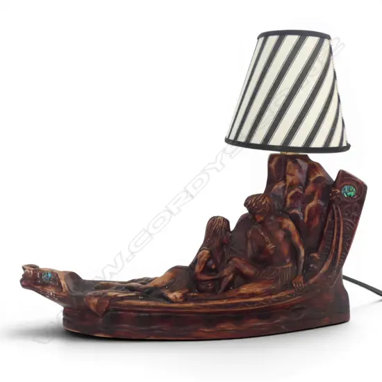 RETRO MAORI WAKA TABLE LAMP, RESIN W.430mm H.295mm