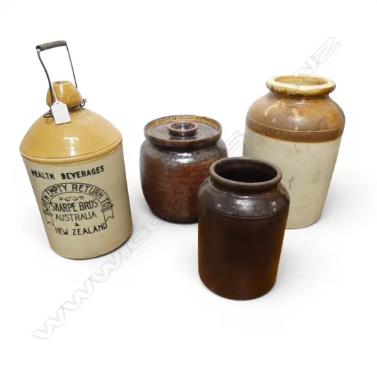 4 CROCKS, 1 LIDDED (REPAIRS) H.315mm