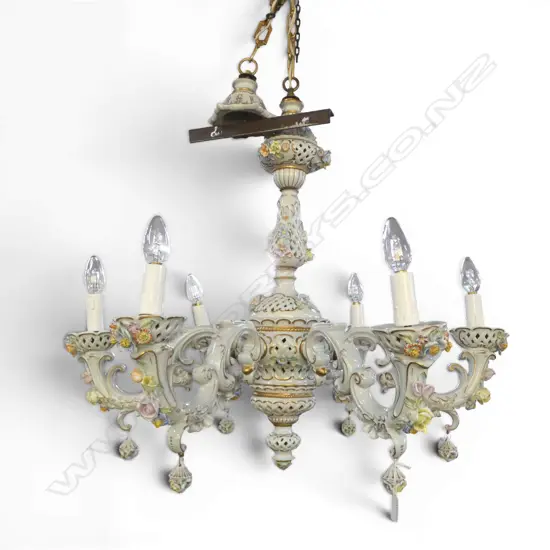 ITALIAN CAPODIMONTE 6 LIGHT CHANDELIER H.650mm, 800mm dia