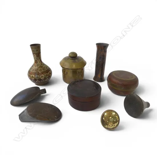 9PCS BRASS & COPPER ETC VASES, CONTAINERS, GARDEN WATERING CAN ROSES