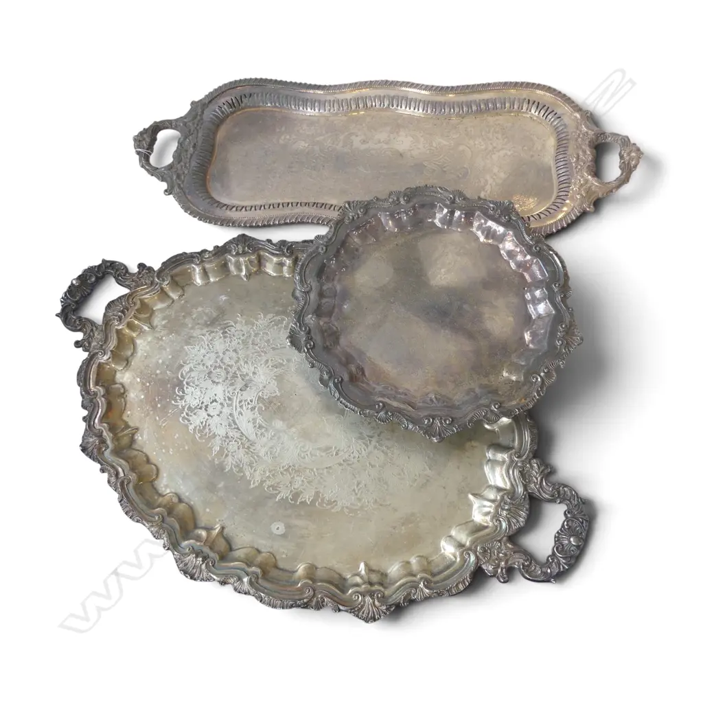 3 LG SILVER PLATE TRAYS W.780mm Image 1++