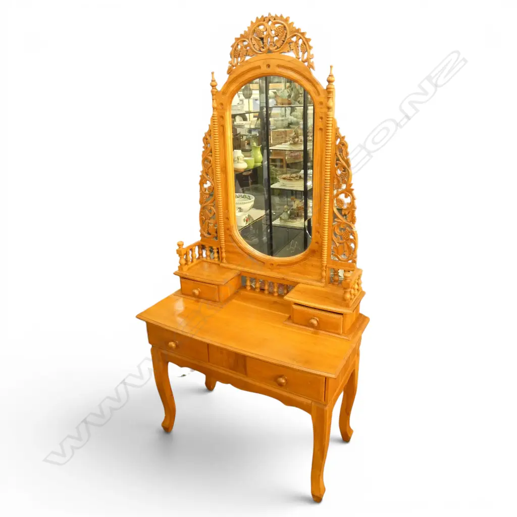 MIRROR BACK DRESSING TABLE carved grape & vine, mirror faults H.900x440x1800mm Image 1++
