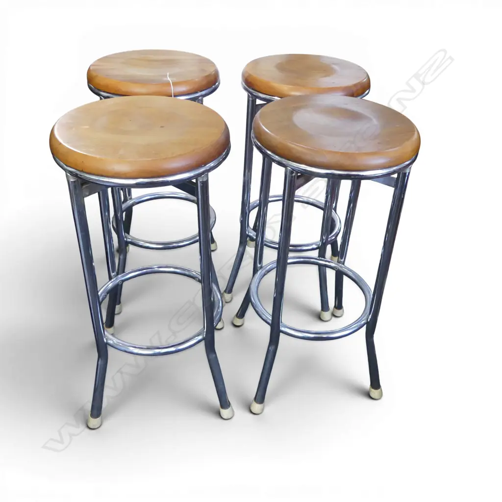 4 CHROME & WOOD BAR STOOLS H.750mm Image 1++
