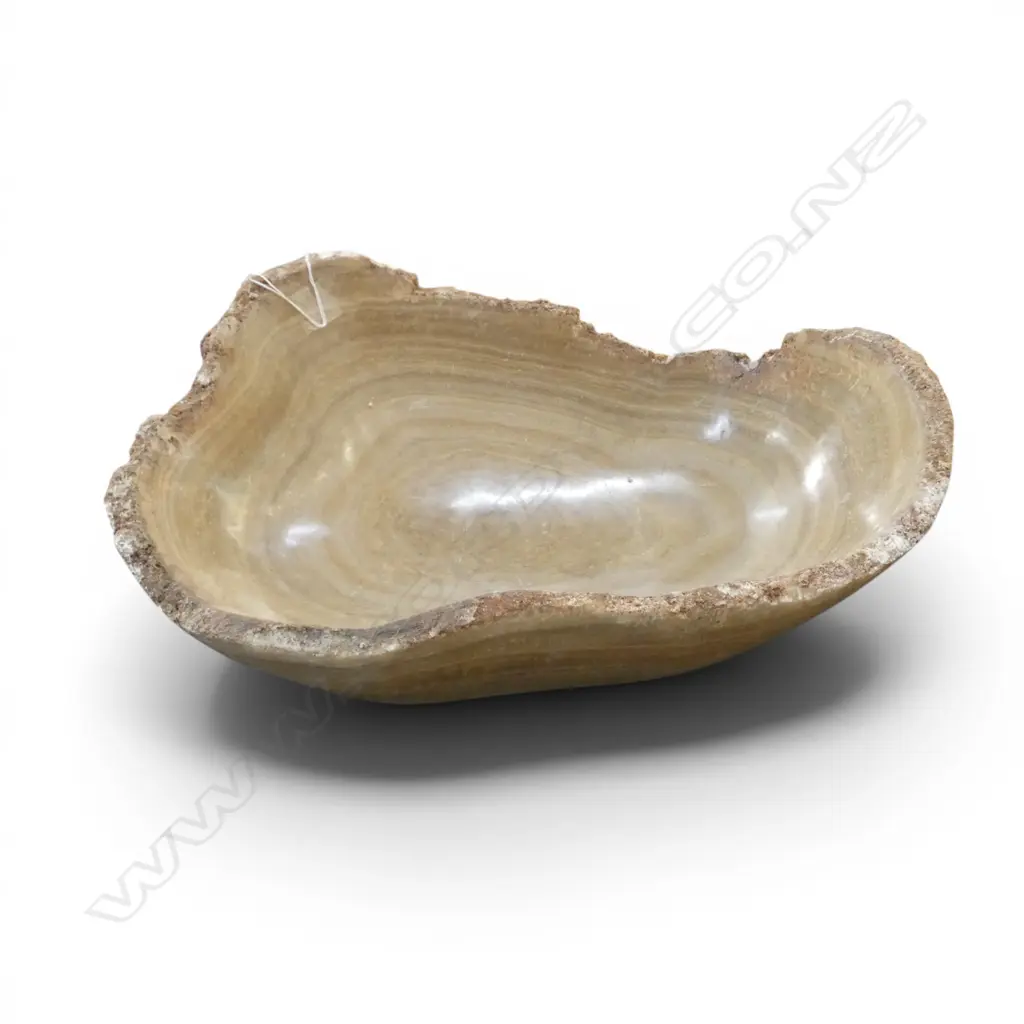 CARVED WAIRARAPA YELLOW LIMESTONE BOWL W.410mm Image 1++