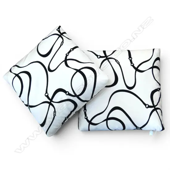 2 LG CUSHIONS w. BLACK VELVET REINS DESIGN 600x600mm