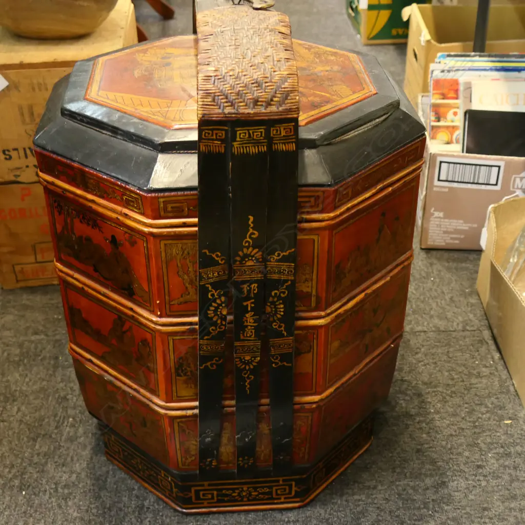 OLD CHINESE 3 TIER WEDDING BASKET H.600mm Image 1++