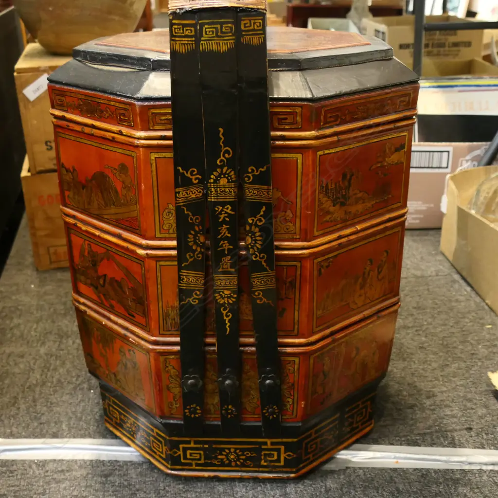 OLD CHINESE 3 TIER WEDDING BASKET H.600mm Image 1++