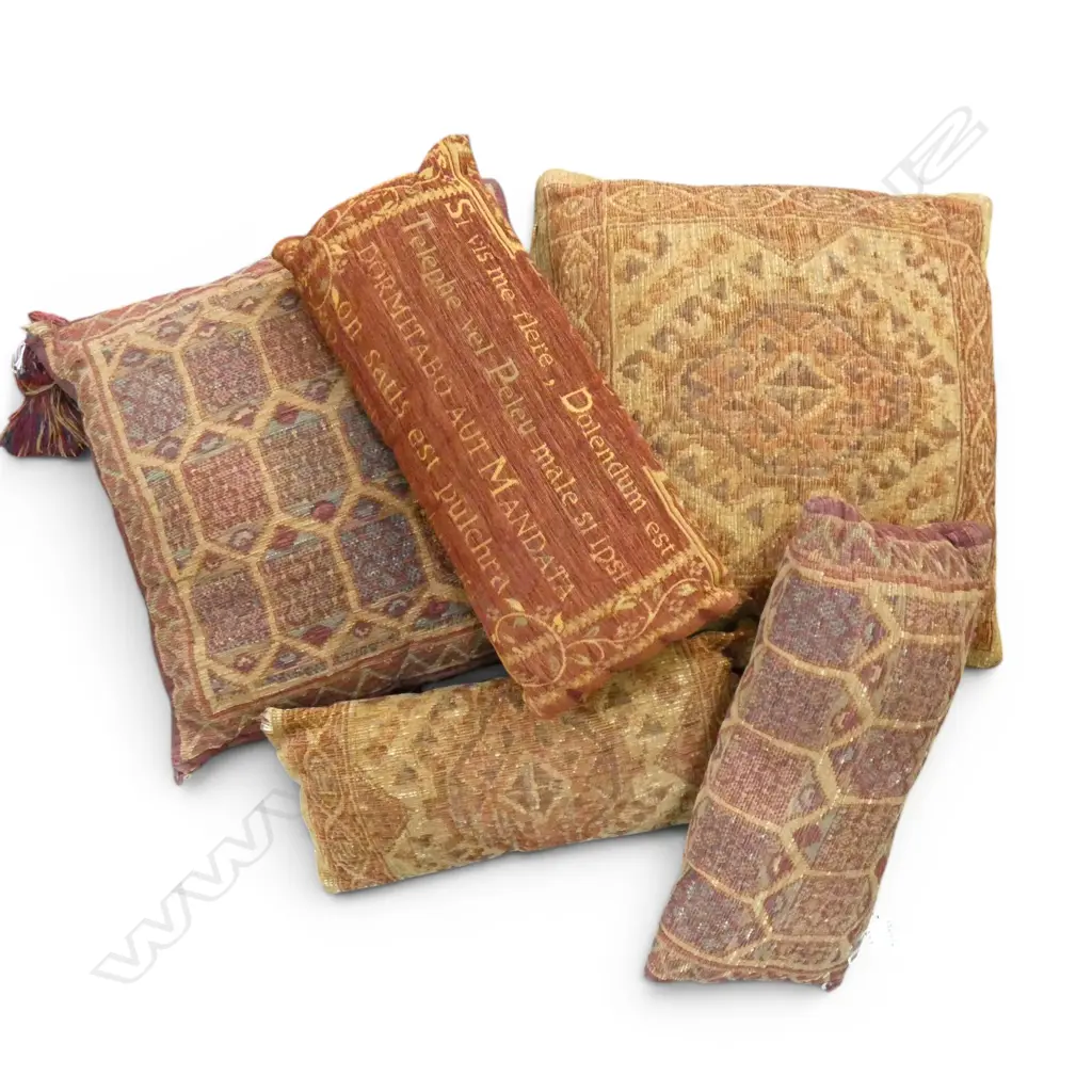 2 SQUARE EGYPTIAN CUSHIONS & 3 SMALL BOLSTER CUSHIONS Image 1++