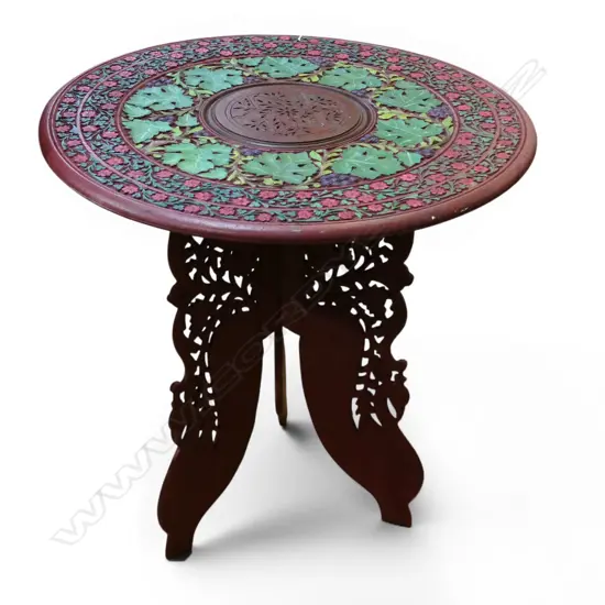 INDONESIAN CARVED WOODEN SIDE TABLE 610mm dia