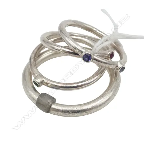 SIMON MISDALE DESIGN FOUR SILVER GEMSTONE SET STACK RINGS From Simon's estate