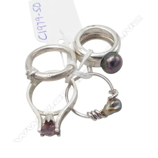 SIMON MISDALE DESIGN  FOUR SILVER PEARL & GEMSTONE SET RINGS From Simon's estate