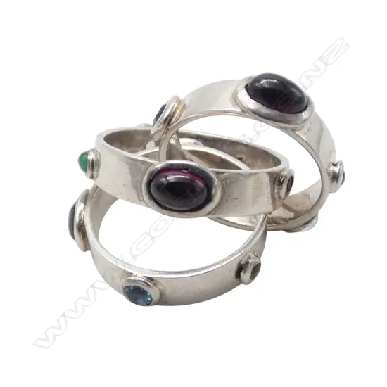 SIMON MISDALE DESIGN TRIPLE SILVER RINGS GEMSTONE SET From Simon's estate