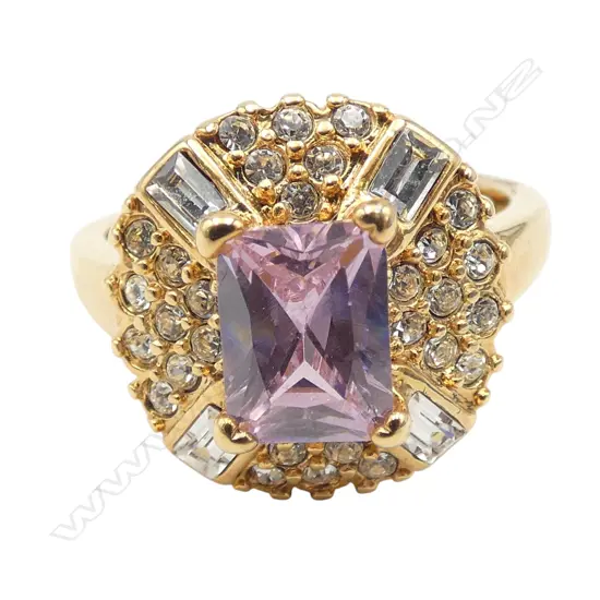 NEVADA GOLD PLATED S/SILVER PINK STONE DRESS RING
