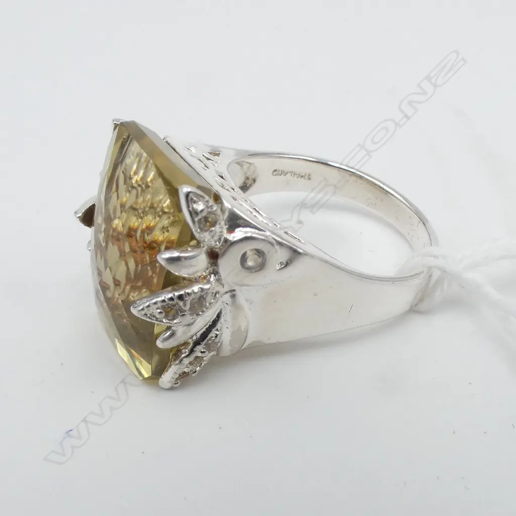  SILVER LEMON QUARTZ & TOPAZ RING, NEW, SIZE S1/4 Image 1++