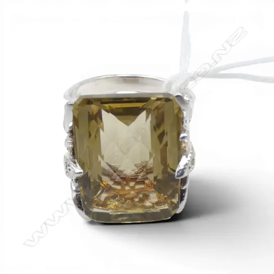  SILVER LEMON QUARTZ & TOPAZ RING, NEW, SIZE S1/4