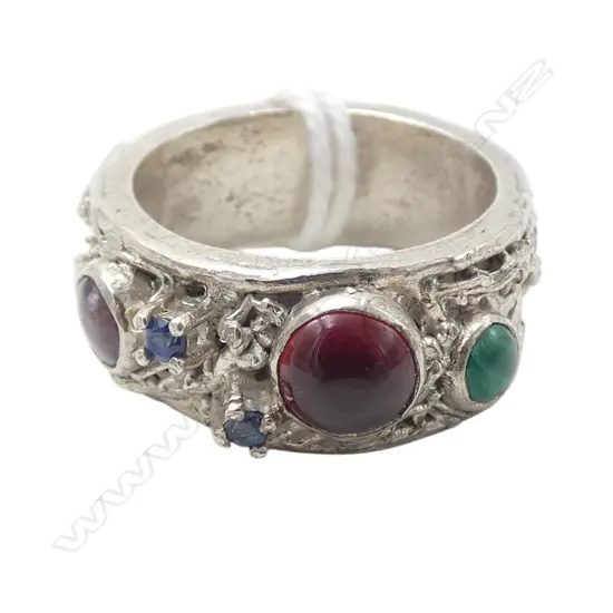 SIMON MISDALE DESIGN SUBSTANTIAL SILVER GEMSTONE SET RING From Simon's estate