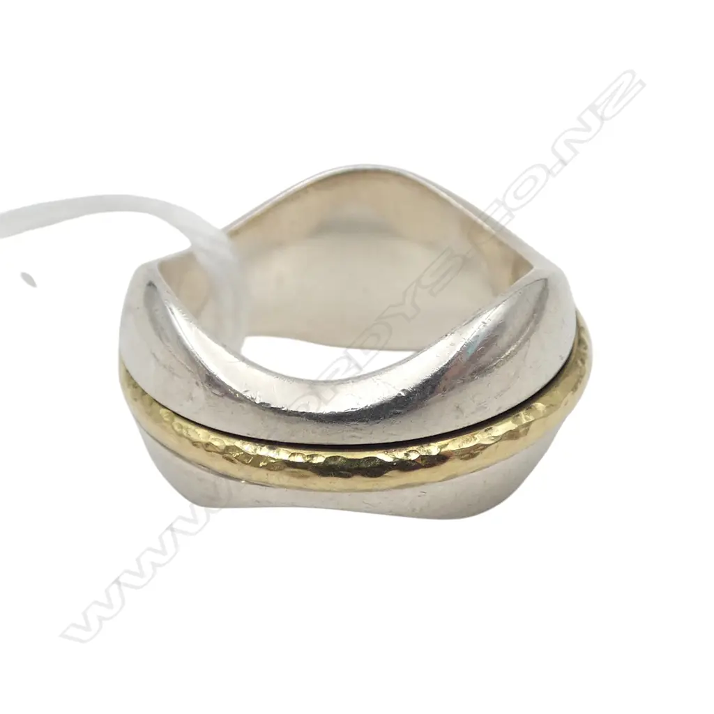 GEORG JENSEN Regitze Overgaard 925 SILVER RING w. 18CT MOVEABLE GOLD BAND (#313) 10.3gms + BOX Image 1++