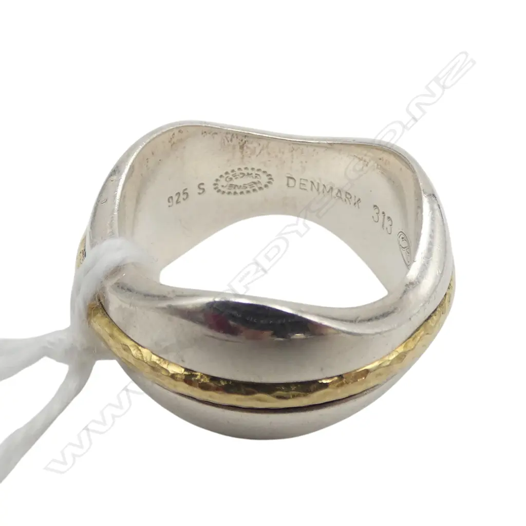 GEORG JENSEN Regitze Overgaard 925 SILVER RING w. 18CT MOVEABLE GOLD BAND (#313) 10.3gms + BOX Image 1++