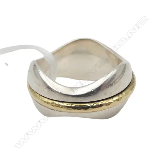 GEORG JENSEN Regitze Overgaard 925 SILVER RING w. 18CT MOVEABLE GOLD BAND (#313) 10.3gms + BOX