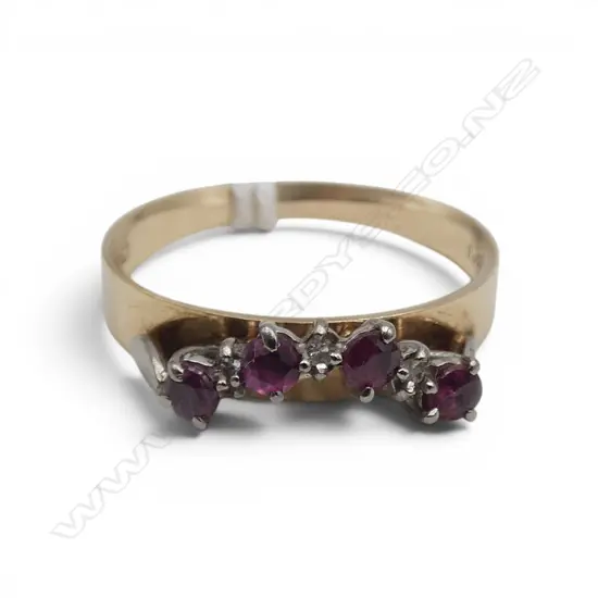 9ct RUBY & DIAMOND STACKER RING, 2.20gm  SIZE N1/2