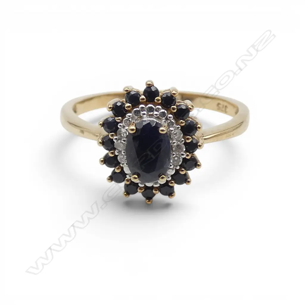 9ct SAPPHIRE & DIAMOND RING, 2.11gm SIZE P Image 1++