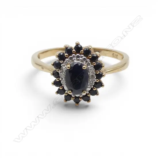 9ct SAPPHIRE & DIAMOND RING, 2.11gm SIZE P