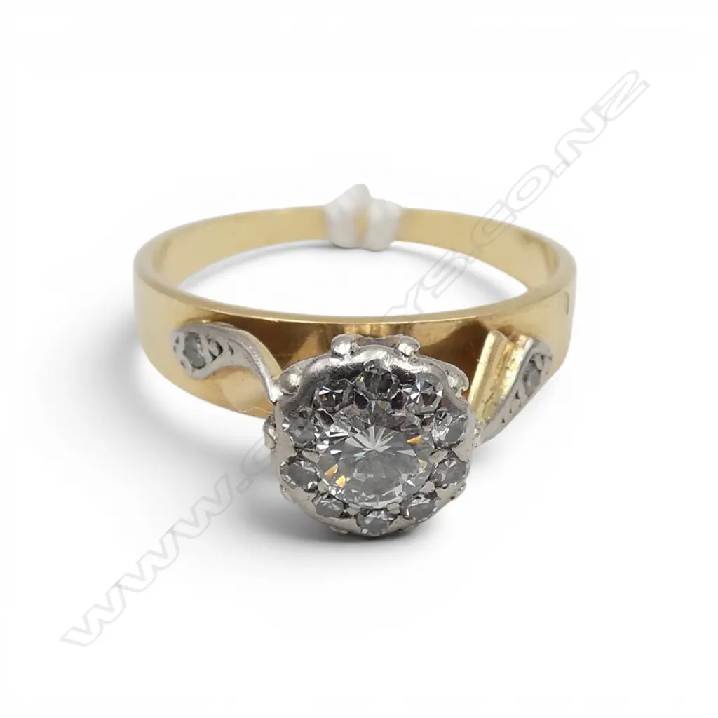 18ct DIAMOND CLUSTER RING, 3.36gm, old valuation SIZE M Image 1++