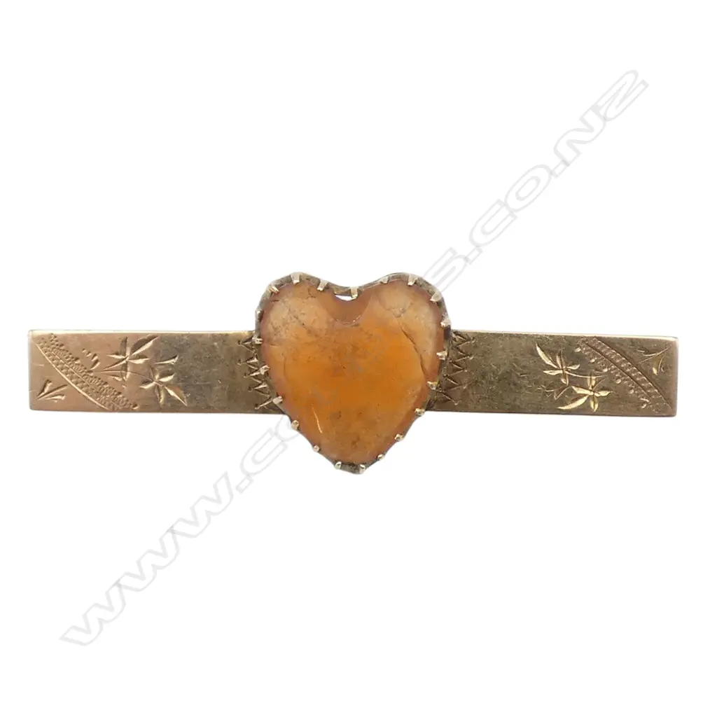9ct AGATE STONE BAR BROOCH, 4.58gm, metal bar Image 1++