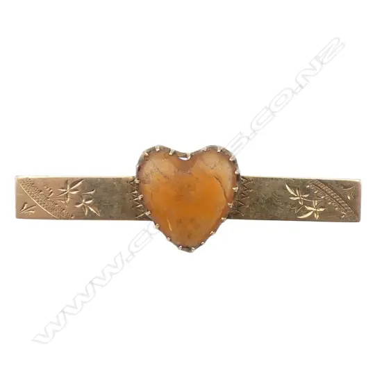9ct AGATE STONE BAR BROOCH, 4.58gm, metal bar