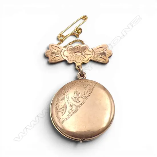 9CT LOCKET BROOCH 40x30mm 6.8gms