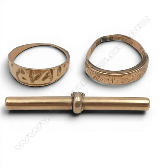 2 9CT SCRAP RINGS, 4.3gms + GP T BAR