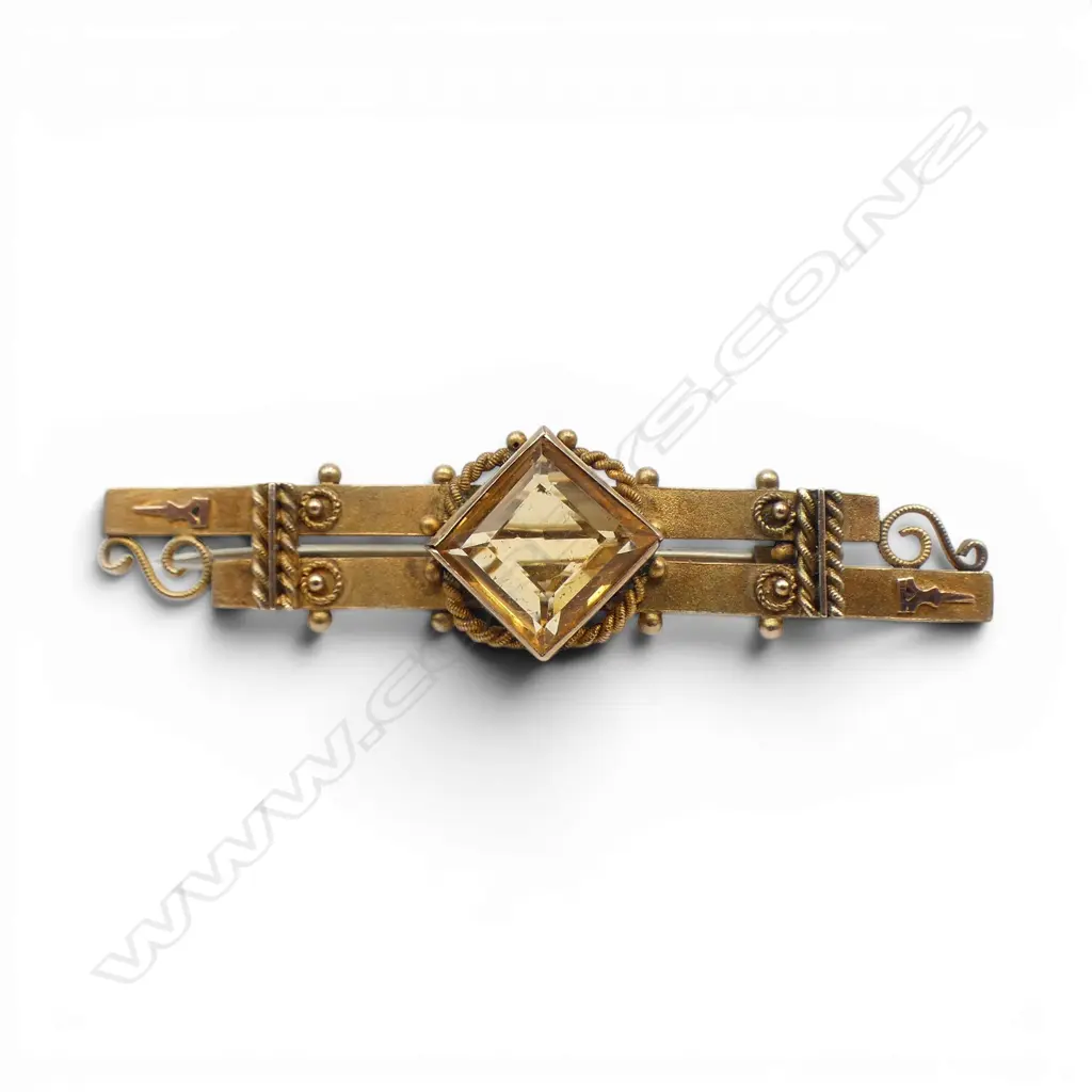 9CT GOLD CITRINE BAR BROOCH 3.4GMS Image 1++