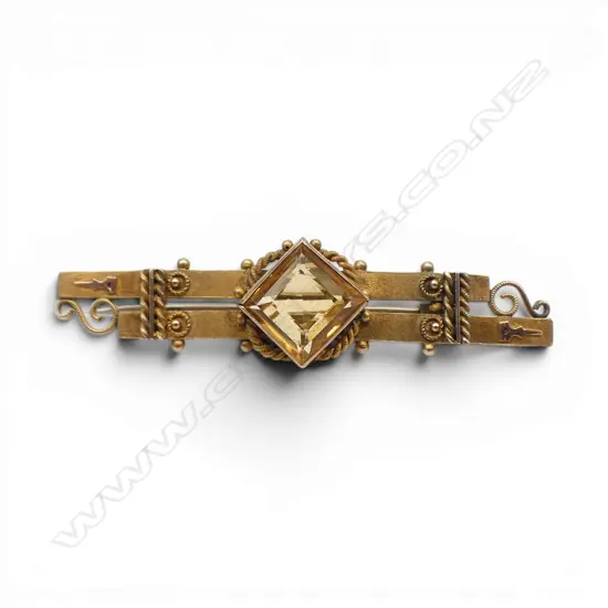 9CT GOLD CITRINE BAR BROOCH 3.4GMS