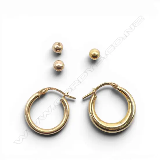 PR 9CT HOOP EARRINGS, PR 9CT STUDS + ANOTHER 1.5gms